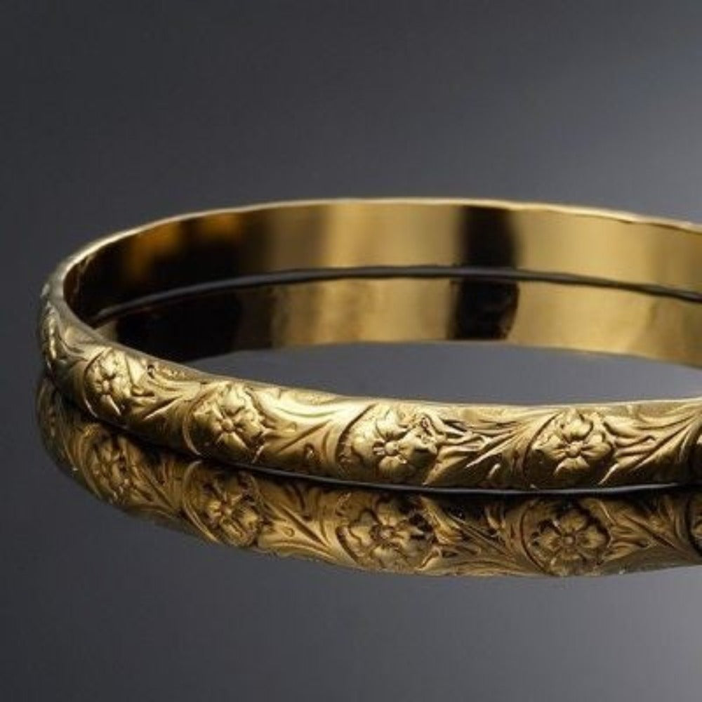 18ct Heavy Yellow Gold Plated Embossed Filigree Women's Bangle - USA Made-4
